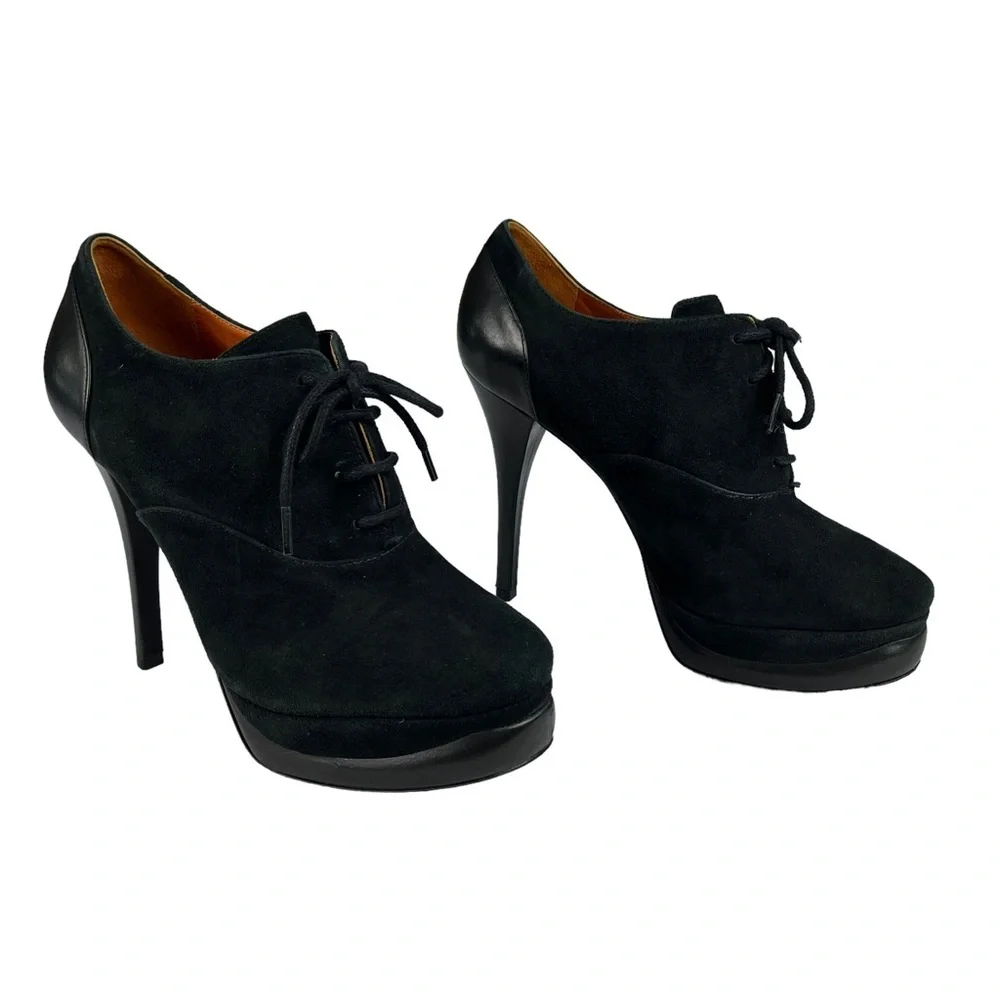 Pour La‎ Victoire Stiletto Shoes Womens Size 9.5 Black Suede Leather Platform